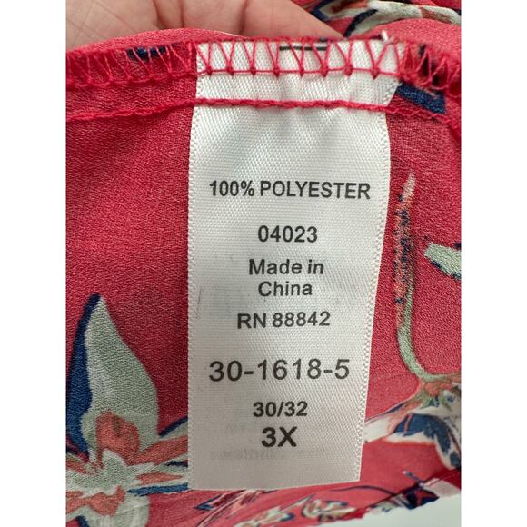 Only Necessities Button Up Top Women 3X Red/Pink Floral Georgette Pleated - Picture 7 of 8
